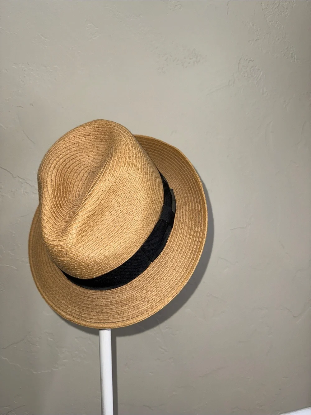 Talula Natural Brown Straw Fedora Black Grosgrain Ribbon Band Travel Packable SM